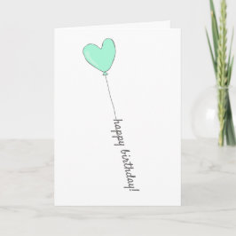 ハッピーバースデー – 甘いティール（緑がかった色）ハート型バルーン カード