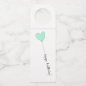 ハッピーバースデー – 甘いティール（緑がかった色）ハート型バルーン ボトルネックタグ (裏面)