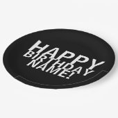 「ハッピーバースデー!」 白黒紙プレート ペーパープレート (アングル)