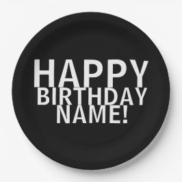 「ハッピーバースデー!」 白黒紙プレート ペーパープレート