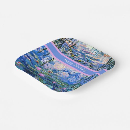 ハッピーバースデー、睡蓮のアートワーク、 ペーパープレート (傾斜あり)