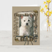 ハッピーバースデー – 石の前足 – ウェスティ – パパ カード (黄色い花)