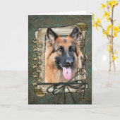 ハッピーバースデー – 石の足ドイツの羊飼いのチャンス カード (黄色い花)