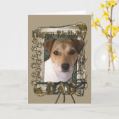 ハッピーバースデー – 石の足 – ジャック・ラッセル – パパ カード (黄色い花)