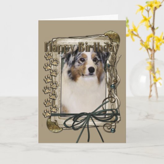 ハッピーバースデー-石造りの足-オーストラリアの羊飼い カード (黄色い花)