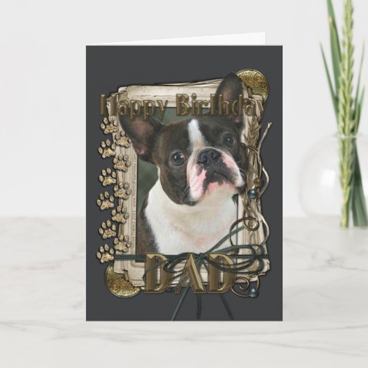 ハッピーバースデー-石造りの足-ボストンテリア-パパ カード (正面)