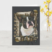 ハッピーバースデー-石造りの足-ボストンテリア-パパ カード (黄色い花)