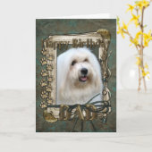 ハッピーバースデー-石造りの足- Coton de Tulear -パパ カード (黄色い花)