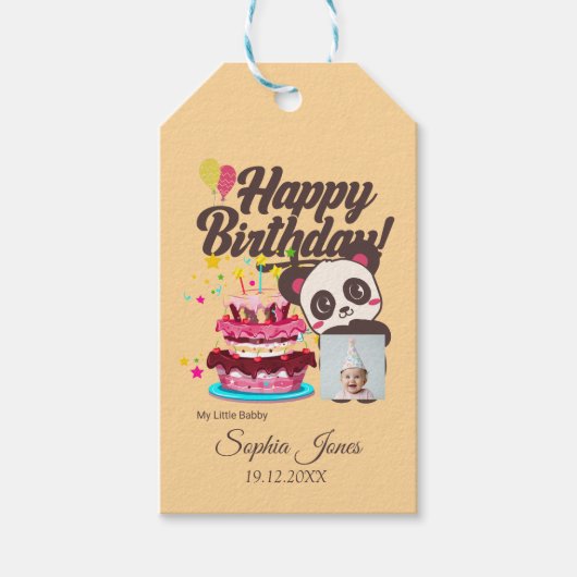 ハッピーバースデー、私のベビー-カスタム写真/名前/DOB ギフトタグ (正面)