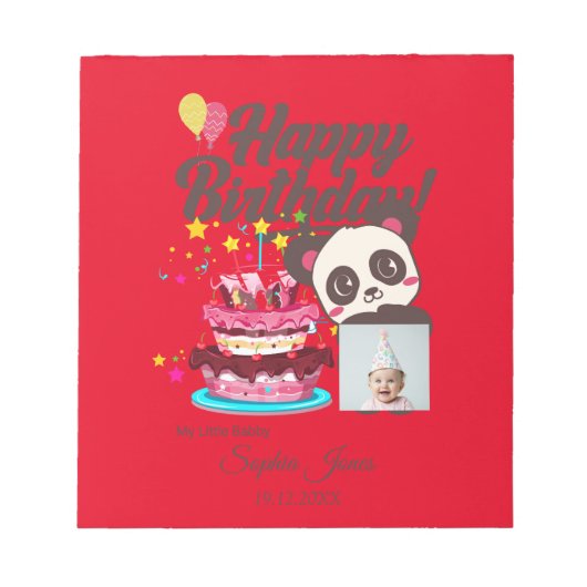 ハッピーバースデー、私のベビー-カスタム写真/名前/DOB ノートパッド (正面)