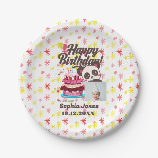 ハッピーバースデー、私のベビー-カスタム写真/名前/DOB ペーパープレート (正面)