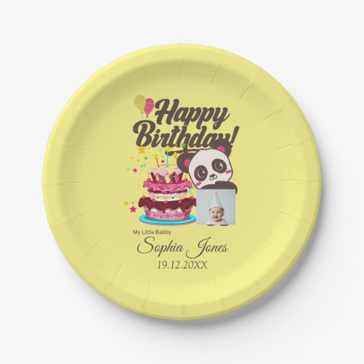 ハッピーバースデー、私のベビー-カスタム写真/名前/DOB ペーパープレート (正面)