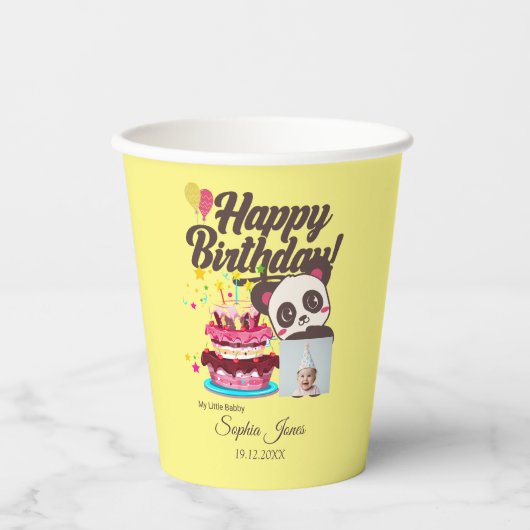 ハッピーバースデー、私のベビー-カスタム写真/名前/DOB 紙コップ (正面)