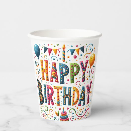 ハッピーバースデー 紙コップ (正面)