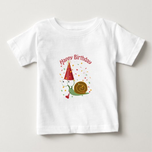 ハッピーバースデー!紙吹雪カタツムリ ベビーTシャツ (正面)