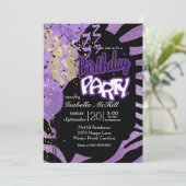 ハッピーバースデー-紫と黒のゼブラ縞 招待状 (スタンド正面)