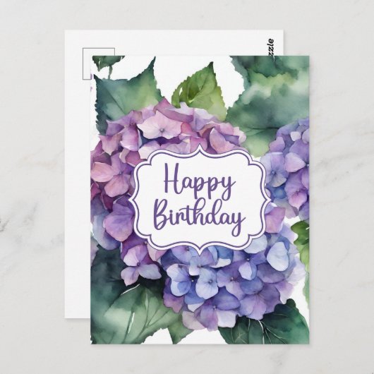 ハッピーバースデー　紫のハイドレンジアの花たちよ ポストカード (正面/裏面)