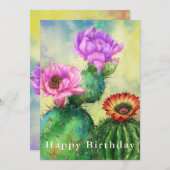 ハッピーバースデー-紫ピンクレッドサボテンの花 (正面/裏面)