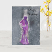ハッピーバースデー(紫色の服) カード (黄色い花)