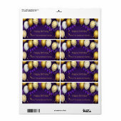 ハッピーバースデー – 紫/金ゴールドのパーソナライズ ラベル (フルシート)