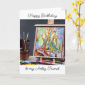 ハッピーバースデー |絵を描の木のイーゼル カード (黄色い花)