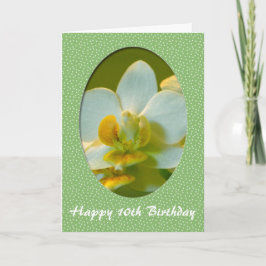 ハッピーバースデー、緑のフラムの白い蘭の花 カード
