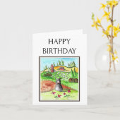 ハッピーバースデー、縁どコリー、羊、ファームアート カード (黄色い花)