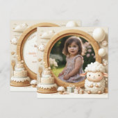 ハッピーバースデー　羊フレーム　フォト用 招待状 (正面/裏面)