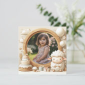 ハッピーバースデー　羊フレーム　フォト用 招待状 (スタンド正面)