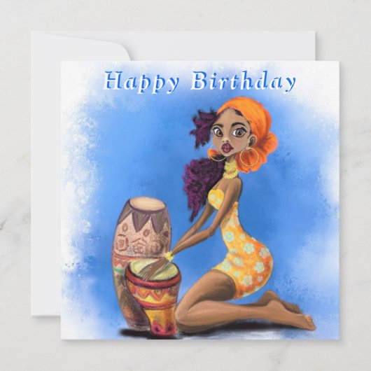 ハッピーバースデー – 美しいアフリカドラマー女の子 (正面)
