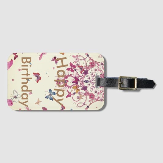 ハッピーバースデー:美しい蝶の願最高のい ラゲッジタグ (正面横)