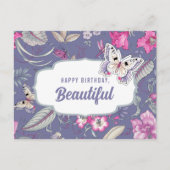 ハッピーバースデー、美しい。花と蝶 ポストカード (正面)