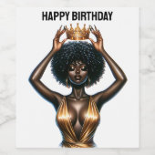 ハッピーバースデー，美しい，黒の女王，メラニンポー ワインラベル (シングルラベル)