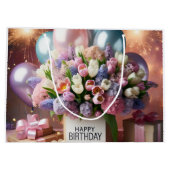 ハッピーバースデー、花と贈り物、Natasha Us ラージペーパーバッグ (裏面)