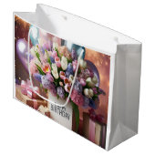 ハッピーバースデー、花と贈り物、Natasha Us ラージペーパーバッグ (正面アングル)