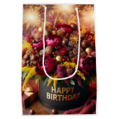 ハッピーバースデー、花、チョコレート、ナターシャ ミディアムペーパーバッグ (裏面)