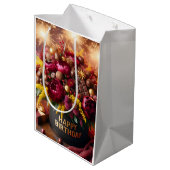 ハッピーバースデー、花、チョコレート、ナターシャ ミディアムペーパーバッグ (裏面アングル)