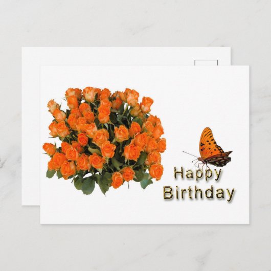 ハッピーバースデー 花 蝶 ポストカード (正面/裏面)