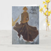 ハッピーバースデー(茶色の服) カード (黄色い花)
