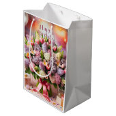 ハッピーバースデー、薄紫ブーケ、Natasha Us ミディアムペーパーバッグ (裏面アングル)