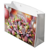 ハッピーバースデー、薄紫ブーケ、Natasha Us ラージペーパーバッグ (裏面アングル)