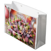 ハッピーバースデー、薄紫ブーケ、Natasha Us ラージペーパーバッグ (正面アングル)
