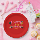 ハッピーバースデー 誕生日おめでとう 赤 ペーパープレート (パーティー)
