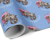 ハッピーバースデー!貪欲なケーキ食べ手の漫画のラクーン ラッピングペーパー (ロールコーナー)