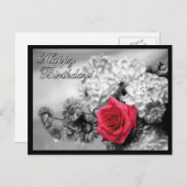ハッピーバースデー!赤いバラ（白黒） ポストカード (正面/裏面)