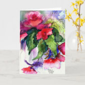 ハッピーバースデー、赤い花 カード (黄色い花)