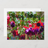 ハッピーバースデー 赤と紫のフクシア #2 ポストカード (正面/裏面)