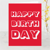 ハッピーバースデー、赤モダン白はっきりした カード (黄色い花)