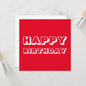 ハッピーバースデー、赤モダン白はっきりした カード (正面/裏面インサイチュ)