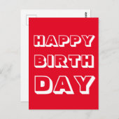 ハッピーバースデー、赤モダン白はっきりした ポストカード (正面/裏面)